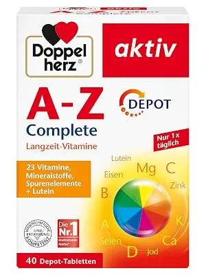 Doppelherz AZ Complete - Long-term vitamins - 23 vitamins minerals & trace elements PLUS lutein - 40 DEPOT tablets - Doppelherz A-Z Complete