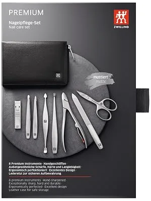 ZWILLING Manicure and Pedicure Set 8-piece Complete Set for Nail Care Travel Size Leather Premium Black - image