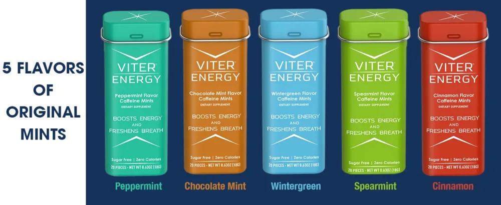 Viter Energy Caffeinated Mints 40mg Caffeine, B Vitamins, Sugar Free. (Peppermint, 8oz, Bulk Bag) - caffeine caffeinated energy boost mint mints gum chew lozenge pack packet pills drink tablet capsule