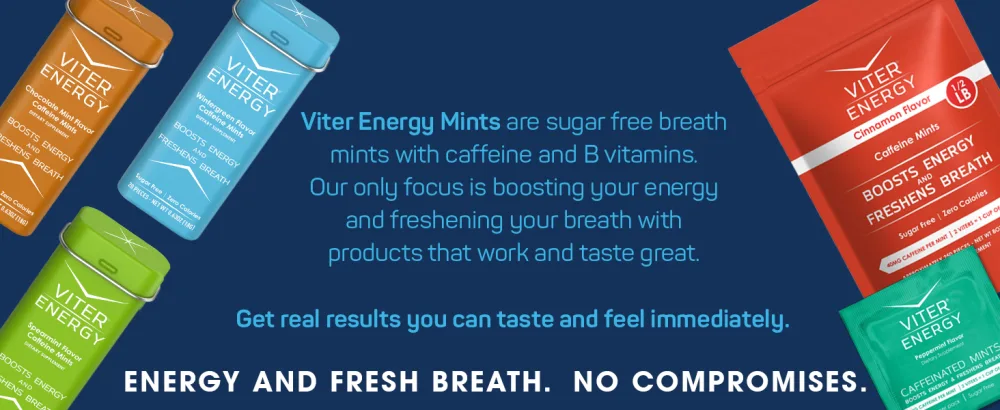 Viter Energy Caffeinated Mints 40mg Caffeine, B Vitamins, Sugar Free. (Peppermint, 8oz, Bulk Bag) - caffeine caffeinated energy boost mint mints gum chew lozenge pack packet pills drink tablet capsule