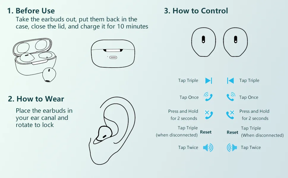 eleror Invisible Wireless Blue tooth Earbuds - Ivory - product information 10
