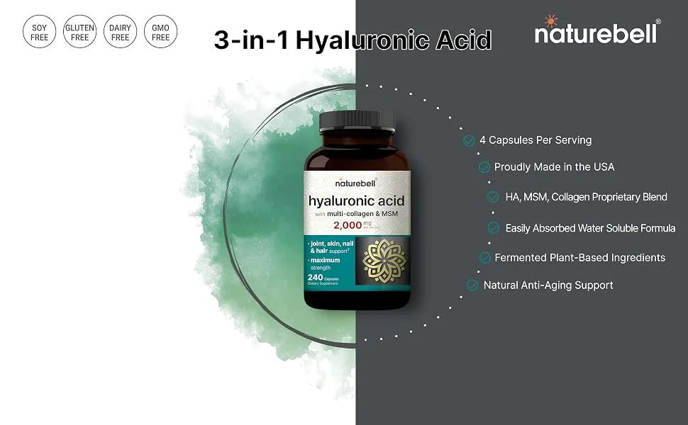 NatureBell Hyaluronic Acid with MSM & Multi Collagen - Pack of 2 - 240 Capsules - product information 2