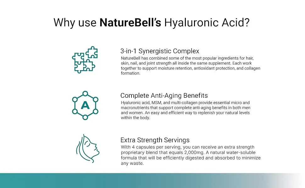 NatureBell Hyaluronic Acid with MSM & Multi Collagen - Pack of 2 - 240 Capsules - product information 3