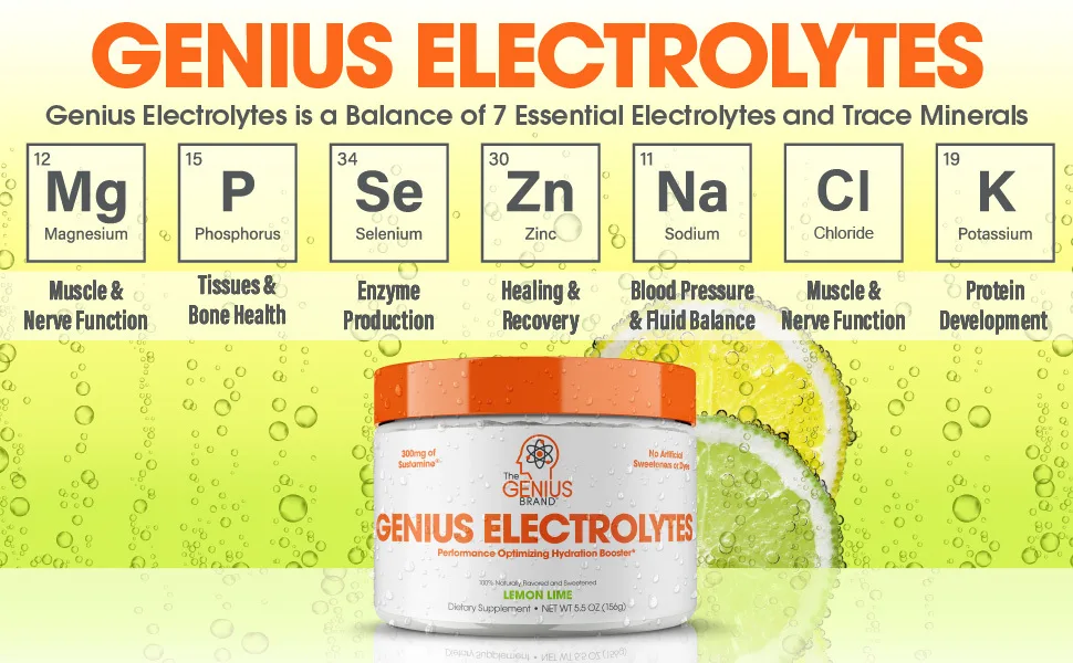 Genius Electrolyte Powder - Lemon Lime - 30 Servings - electrolyte powder
