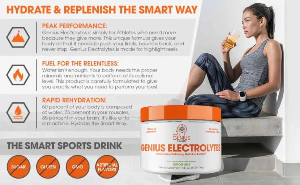 Genius Electrolyte Powder - Lemon Lime - 30 Servings - hydrate