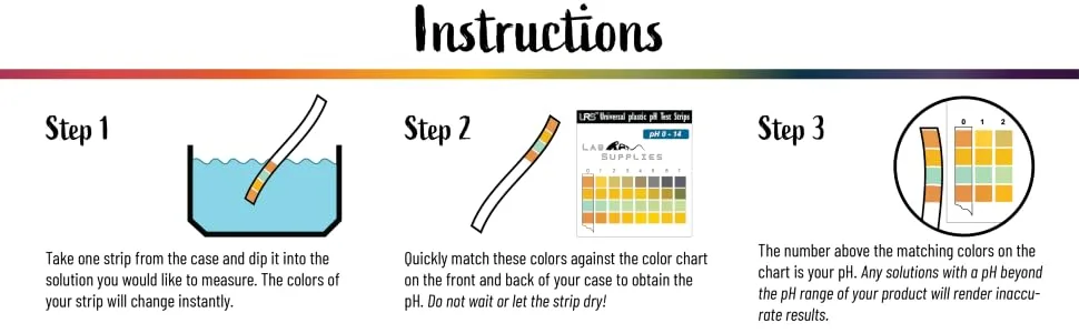 LabRat Supplies Plastic pH Test Strips Universal Application (pH 0-14) - 100 Strips - Instructions pH strips