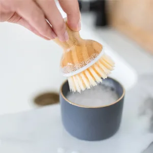 Full Circle Bubble Up Ceramic Soap Dispenser & Bamboo Dish Brush, White/Gray Grey/White - Bubble up dish brush