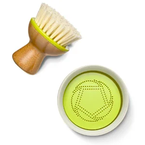 Full Circle Bubble Up Ceramic Soap Dispenser & Bamboo Dish Brush, White/Gray Grey/White - Bubble up dish brush