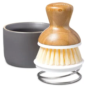Full Circle Bubble Up Ceramic Soap Dispenser & Bamboo Dish Brush, White/Gray Grey/White - full circle bubble up dish brush