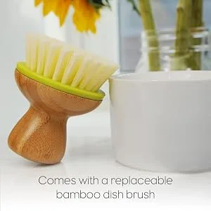 Full Circle Bubble Up Dush Brush with Bamboo Handle, Set of 3, Green - product information 5