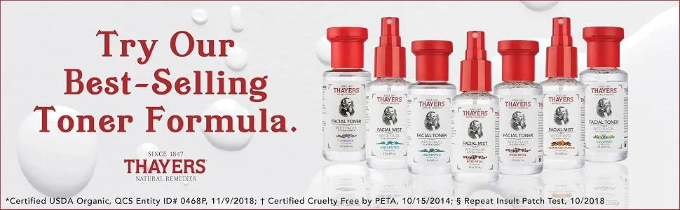 THAYERS AlcoholFree Witch Hazel Facial Toner with Aloe Vera Formula , Clear, Rose Petal, 3 Fl Oz - Thayers