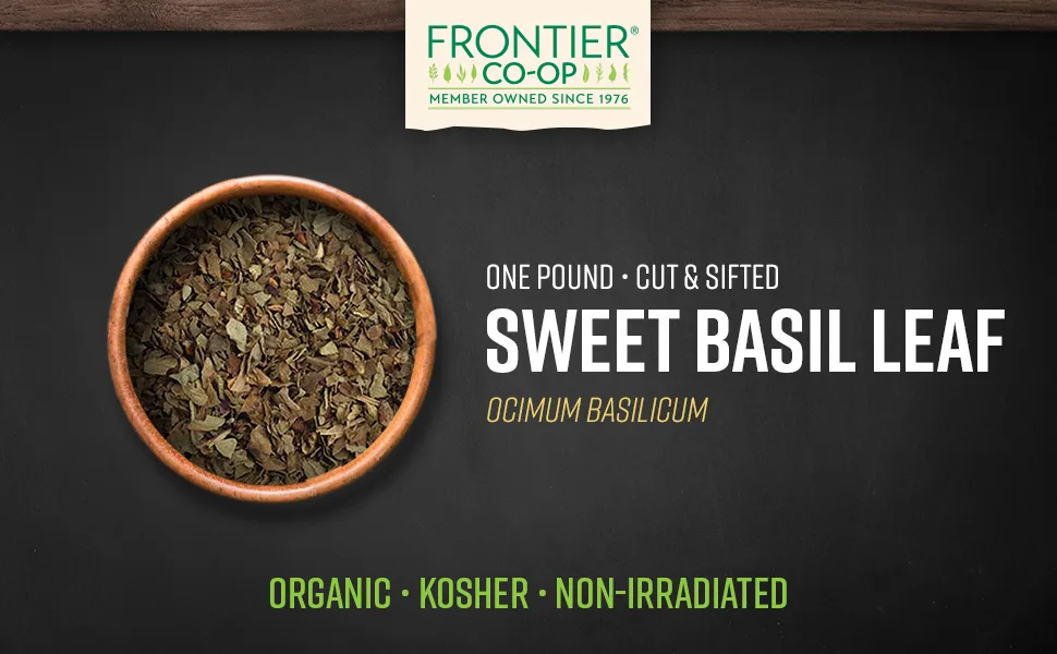 Frontier Co-op Organic Cut & Sifted Sweet Basil Leaf 1lb 1 Pound (Pack of 1) - Frontier Co-op Organic Basil Leaf