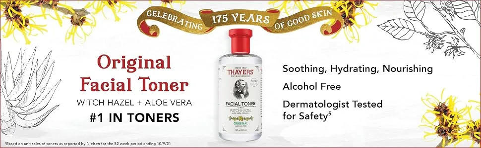 THAYERS Alcohol-Free Original Witch Hazel Facial Toner with Aloe Vera Formula, 12 oz Original 12 Fl Oz (Pack of 1) - 175 original