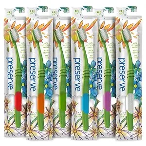Preserve Recycled (Made in the USA) Kids Toothbrushes, Soft Bristles, 6 Count (Pack of 1) , Assorted Colors - Preserve toothbrushes
