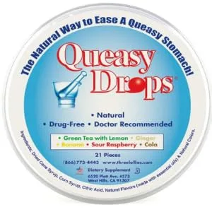 Three Lollies Queasy Drops | Assorted for Nausea Relief |Green Tea with Lemon | Ginger | Banana | Sour Raspberry | Cola | 21 Drops Cola 21 Count (Pack of 1) - product information 2
