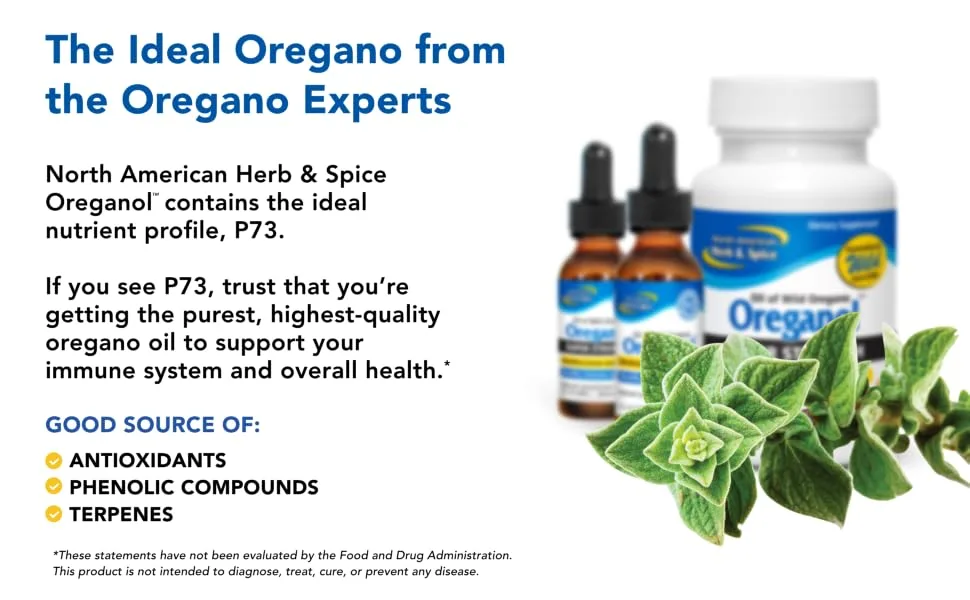 North American Herb & Spice Super Strength Oreganol P73 - 1 fl. oz. - Immune System Support - Certified Organic, Wild Oregano - 285% More Potent Than Regular Strength - Non-GMO - 194 Servings - North American Herb & Spice