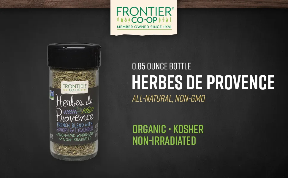 Frontier Co-op Herbes De Provence, 0.85 Ounce Bottle, Kosher, Non-Irradiated - FRONTIER CO-OP HERBES DE PROVENCE Whole, Organic, Kosher, Non-Irradiated