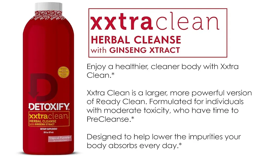 Detoxify – Xxtra Clean Herbal – Tropical Fruit Flavor - 20 oz – Professionally Formulated Extra Strength Herbal Detox Drink – Enhanced with Ginseng Extract & Milk Thistle Extract - Plus Sticker - product information 4
