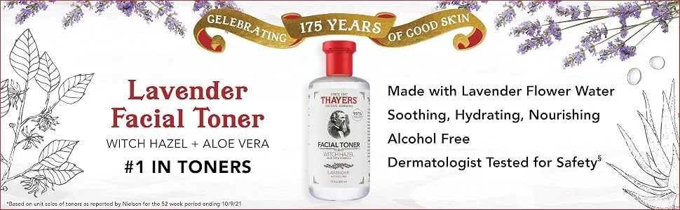 THAYERS Alcohol-Free Lavender Witch Hazel Facial Toner with Aloe Vera Formula, 12 oz Lavender 12 Fl Oz (Pack of 1) - 175 Lave toner