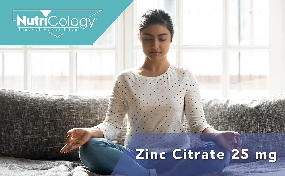 NutriCology Zinc Citrate 25 mg - Immune, Mood, Bone Support - 60 Vegetarian Capsules - Nutricology 50280