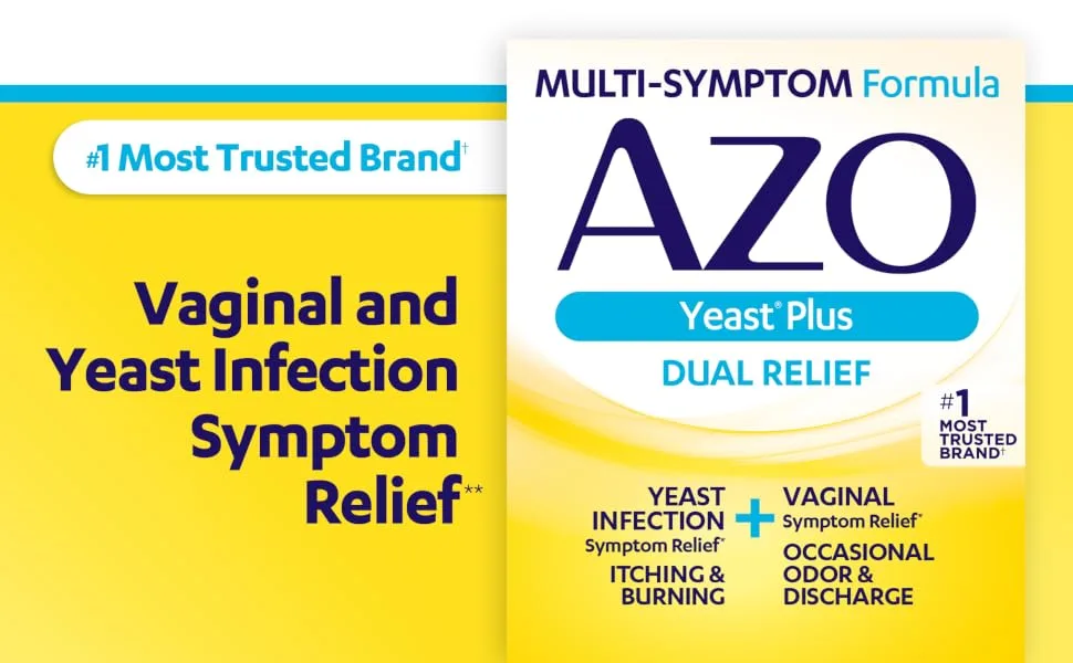 AZO Yeast Plus Dual Relief Tablets, Yeast Infection and Vaginal Symptom Relief, Relieves Vaginal Itching & Burning, 60 Count - AZO Yeast Plus