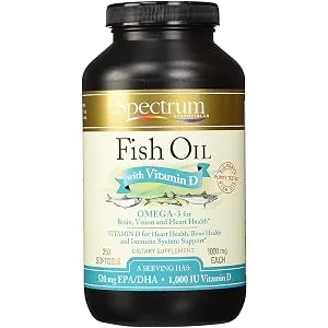 Spectrum Essentials Softgels, Fish Oil with Vitamin D, 1000 mg, 250 Count - fish