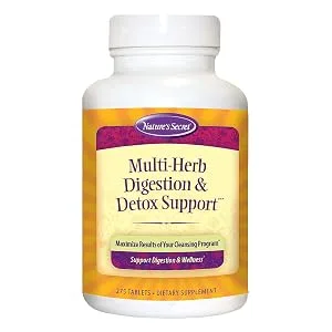 Nature's Secret Multi Herb Digestion & Detox Support - Promotes Healthy Digestive Function, Rejuvenation & Powerful Cleansing with Alfalfa, Dandelion, Fennel, Green Tea & More - 275 Tablets - multi fiber digestion detox support
