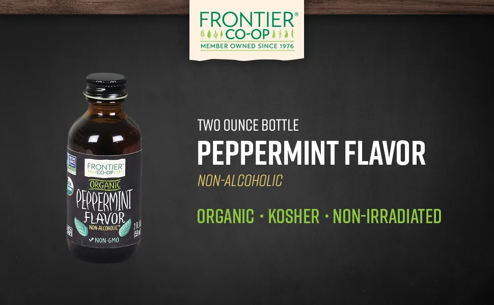 Frontier Peppermint Flavor Certified Organic, 2 Ounce Bottle - FRONTIER CO-OP PEPPERMINT FLAVOR Organic, Kosher, Non-Irradiated