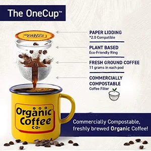 Organic Coffee Co. OneCUP Java Love 12 Ct Medium Light Roast Compostable Coffee Pods, K Cup Compatible including Keurig 2.0 Java Love 12 Count (Pack of 1) - The Organic Coffee Co., organic coffee, organic coffee k cups, organic coffee pods