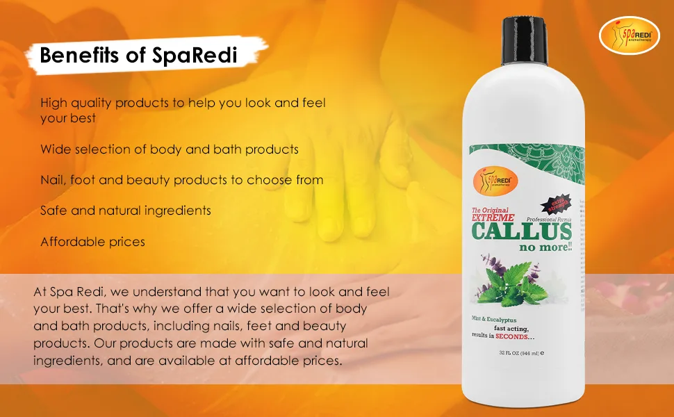 SPA REDI - Callus Remover for Feet Gel - Professional Pedicure Foot Care - Removes Toughest Calluses in Seconds and Smooths Dry Cracked Heels (Mint and Eucalyptus, 32 Oz) - Mint and Eucalyptus, 32 Oz