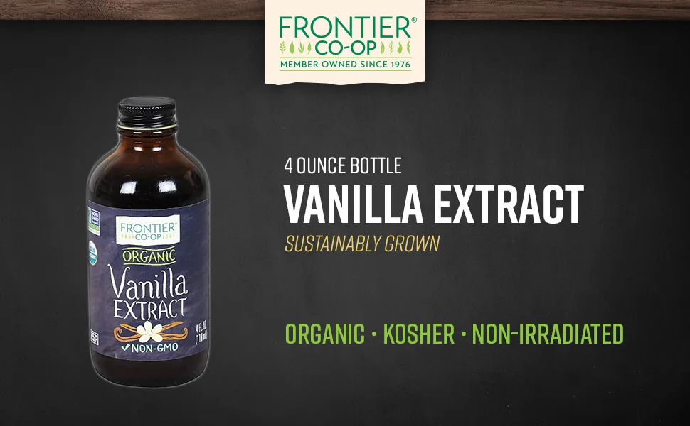 Frontier Co-op Organic Vanilla Extract 4 Ounce 4 Fl Oz (Pack of 1) - FRONTIER CO-OP VANILLA EXTRACT Organic, Kosher, Non-Irradiated