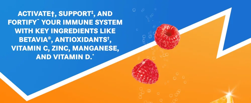 Emergen-C Immune+ Triple Action Immune Support Powder, BetaVia (R), 1000mg Vitamin C, B Vitamins, Vitamin D and Antioxidants, Raspberry – 30 Count - emergen-c triple action formula activates, supports, and fortifies your immune system