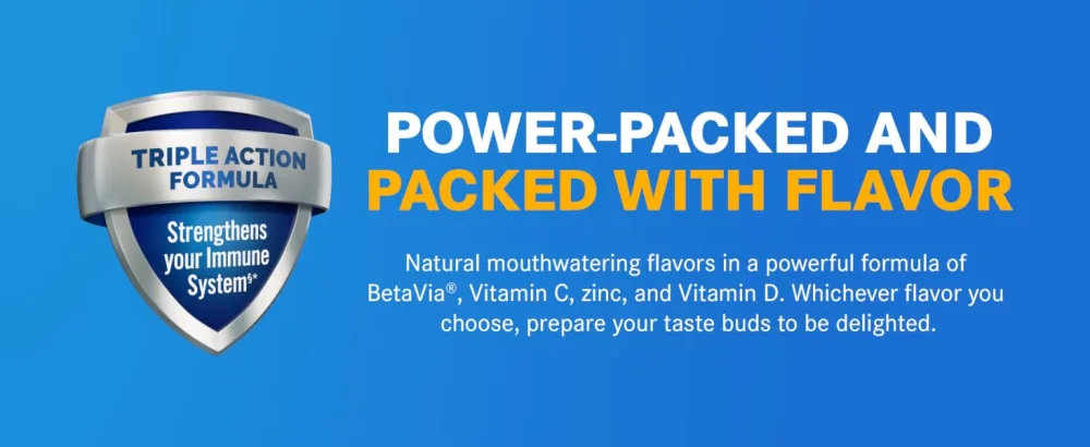 Emergen-C Immune+ Triple Action Immune Support Powder, BetaVia (R), 1000mg Vitamin C, B Vitamins, Vitamin D and Antioxidants, Raspberry – 30 Count - emergen-c triple action raspberry formula, power-packed, strengthens your immune system