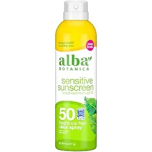 Alba Botanica Sensitive Sunscreen Spray, SPF 50, Fragrance Free, 6 Oz Sensitive Fragrance Free (SPF 50) - Alba Sensitive Sunscreen Spray Main