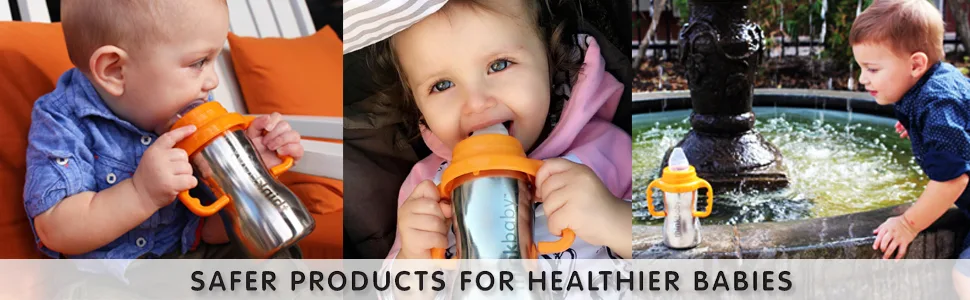 Thinkbaby Stainless Steel Sippy Cup, Orange (9 ounce) - sippy stainless