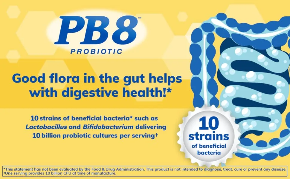 Nutrition Now PB 8 Probiotic Immune System and Digestive Support* Dietary Supplement, 60 Count - pb8 probiotic good flora in the gut helps with digestive health 10 strains of beneficial bacteria