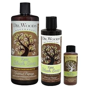 Dr. Woods Raw Moisturizing Black Coconut Papaya Soap with Organic Shea Butter, 32 Ounce - dr woods naturally raw black soap coconut papaya scent all skin types gentle exfoliant