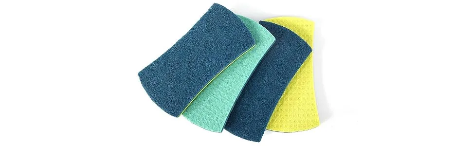 Full Circle Stretch Counter Scrubbers, Set of 4 Stretch Set of 4 - counter scrubber, counter cleaning, scrubber sponge, sponges, recycled sponge