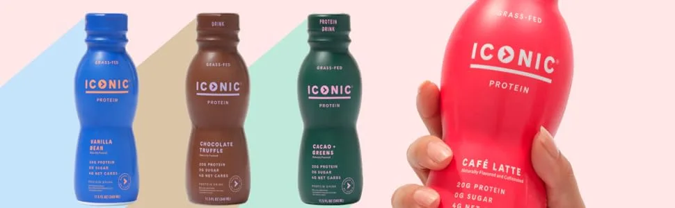 ICONIC Low Carb High Protein Drinks, Bean, Vanilla, 11.5 Fl Oz (Pack of 12) - 4 iconic bottles with ingredients