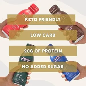 ICONIC Low Carb High Protein Drinks, Bean, Vanilla, 11.5 Fl Oz (Pack of 12) - iconic protein chocolate truffle protein drink shake shakes low carb keto low sugar antioxidants