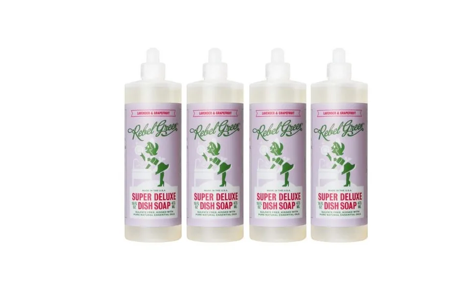 Rebel Green Super Deluxe Dish Soap - Natural Dishwashing Soap - Liquid Dish Detergent - Sustainable Dish Liquid Scented with Lavender & Grapefruit - (16 oz Bottles, 4 Pack) - product information 1