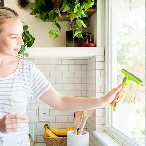 Full Circle Wipe Out Pivoting Shower Squeegee with Hanging Hook, 2 Piece, White - Window, Cleaner, Washer, Rubber, Recycle, Home, Cleaning, Glass, Rubber, Bamboo, Tool, Supplies