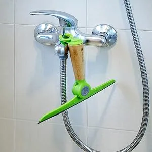 Full Circle Wipe Out Pivoting Shower Squeegee with Hanging Hook, 2 Piece, White - Window, Cleaner, Washer, Rubber, Recycle, Home, Cleaning, Glass, Rubber, Bamboo, Tool, Supplies