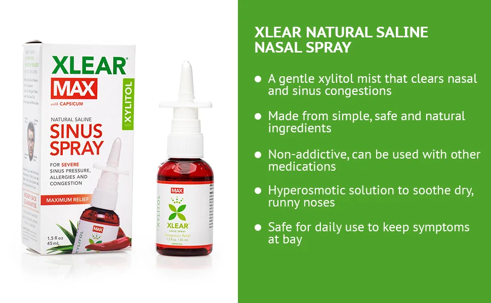 Xlear Max Nasal Spray with Capsicum, 1.5 fl oz - sinus irrigation system neilmed sinus rinse bottle