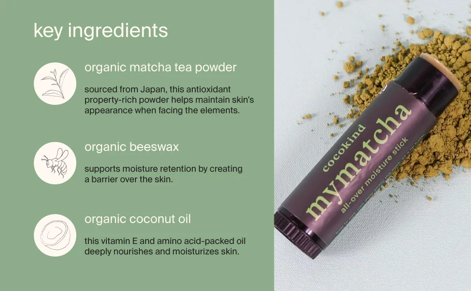 Cocokind Mymatcha All-Over Moisture Stick | Hydrates Dry Lips | Reduce Appearance of Dark Circles | 0.5 oz - key ingredients