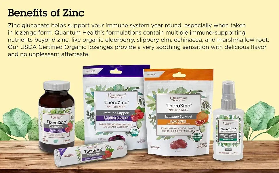 Quantum Health TheraZinc Elderberry Raspberry Lozenges, Immune Support in Tasty USDA Organic Drops for Cough Relief, Bagged, 18 Ct. (QUA21188) - Image: Benefits of Zinc