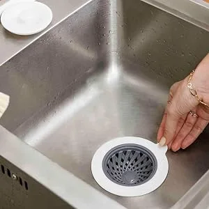 Full Circle Sinksational Sink Strainer with Stopper, White/Gray - food catch;bathroom;draino