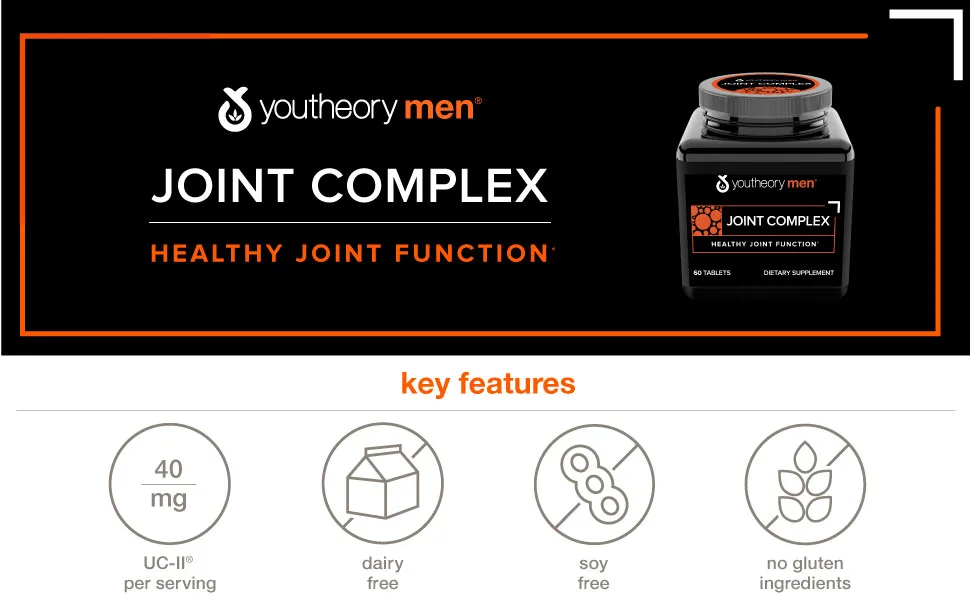 Youtheory Joint Complex for Men – with Boswellia, Ginger, Turmeric, & UC-II Collagen, 60 Tablets Joint Complex 60 Count (Pack of 1) - Mens Joint Complex 60ct