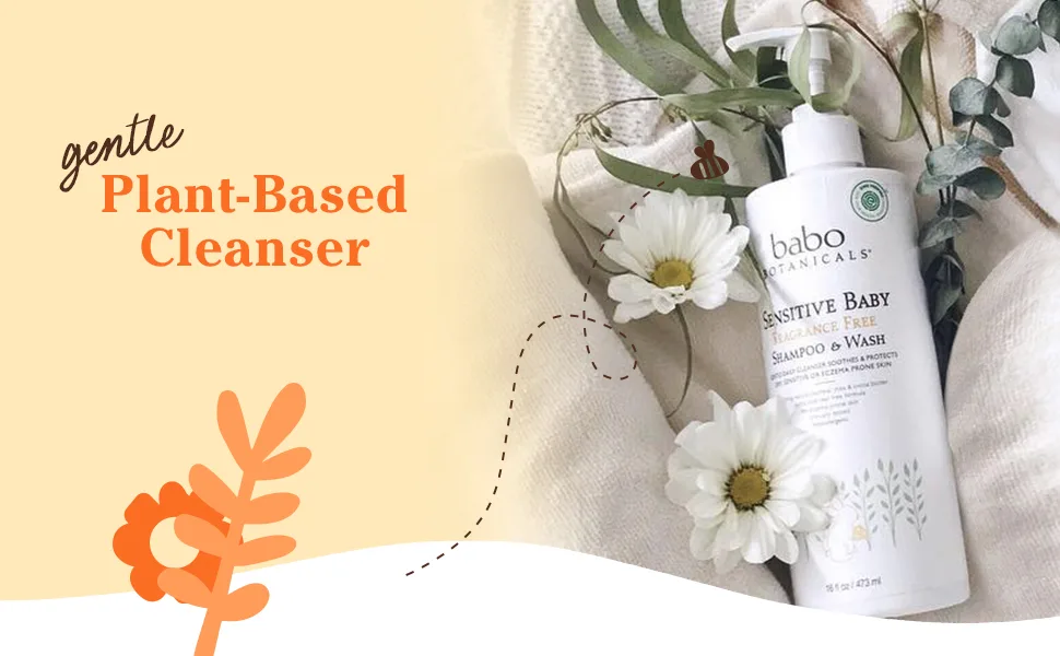 Babo Botanicals Sensitive Baby 2-in-1 Shampoo & Wash - with Organic Calendula, Oatmilk, Shea & Cocoa Butter - Fragrance-Free & EWG Verified - 16 fl. oz. (Packaging May Vary) 16 Fl Oz (Pack of 1) - babo botanicals