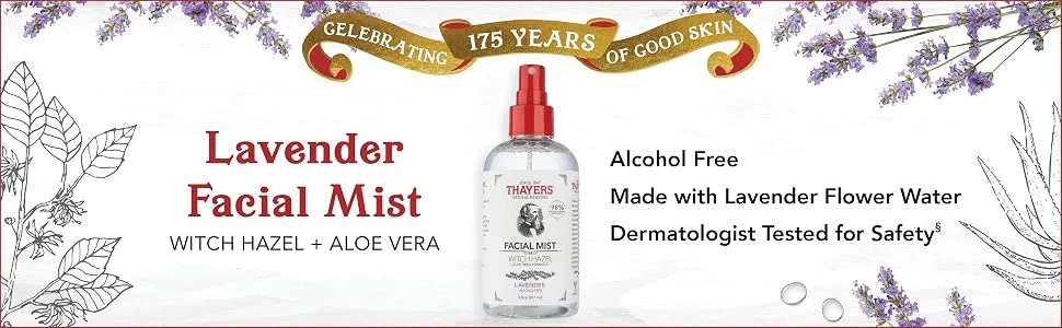 THAYERS Alcohol-Free Witch Hazel Facial Mist Toner with Aloe Vera, Lavender, 8 Ounce Lavender 8 Fl Oz (Pack of 1) - 175 Lavender Mist